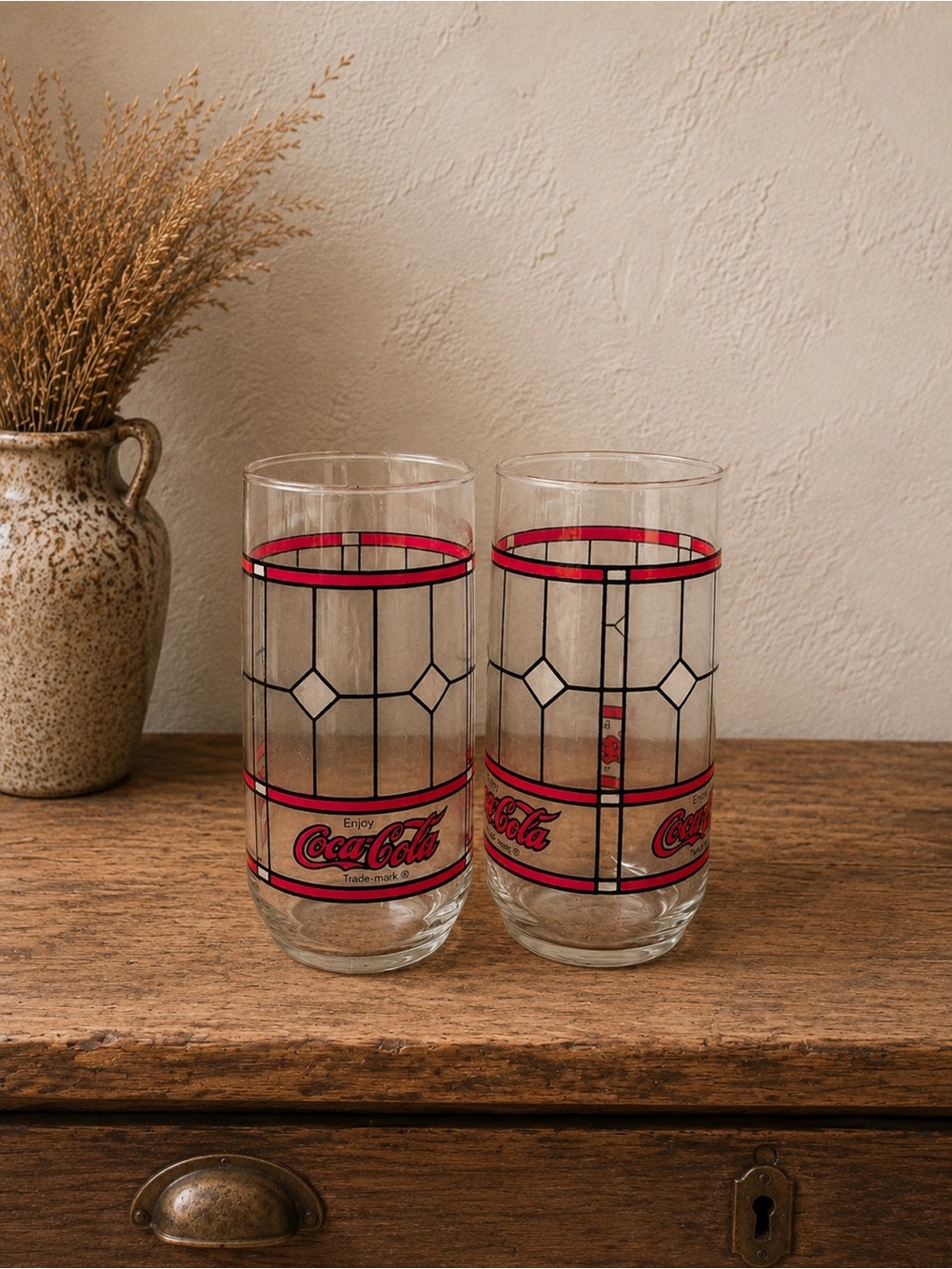 Vintage 2 Coca-Cola Fogged Drinking Glasses